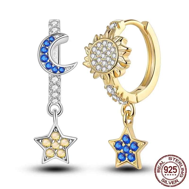 Luminous Shell Women Earrings Original 925 Sterling Silver Pave CZ Star Moon Hoop Ear lifestyle view