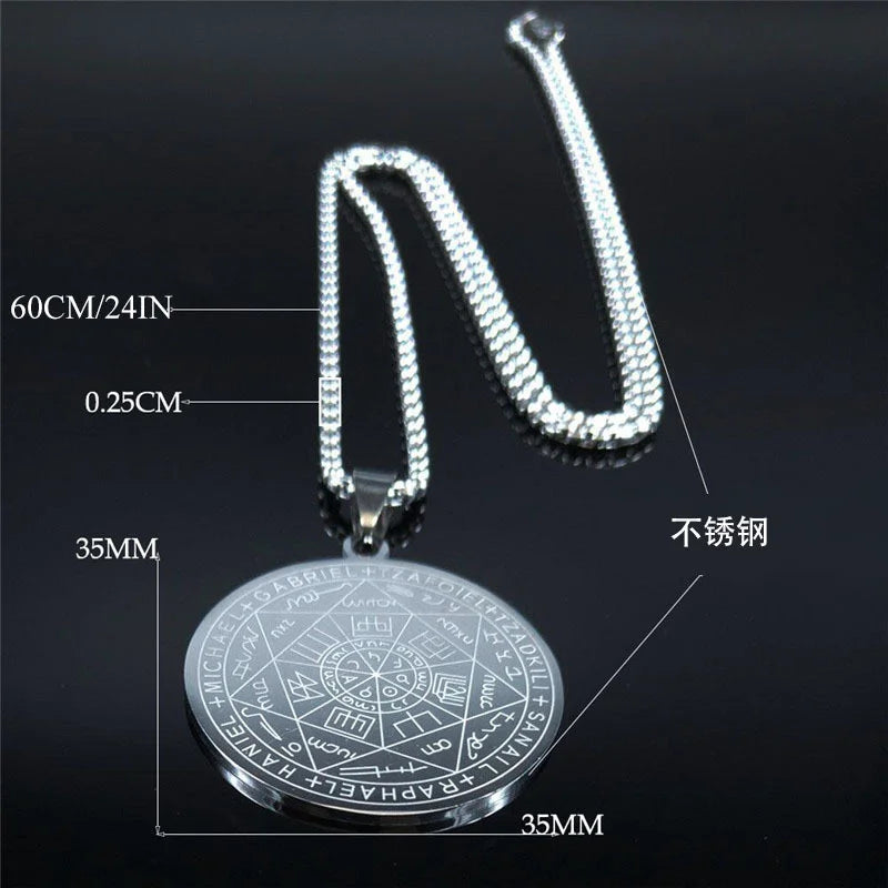 Seven Archangels Amulet Stainless Steel Necklace | Seal of Solomon Talisman Pendant alternate view