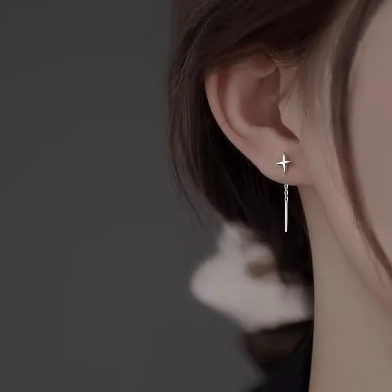 Ventfille 925 Sterling Silver Star Earring for Women Girl Simple Tassels Chain Fashion O detail view