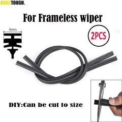 2Pc Bracketless Wiper Blade Refill 6mm 24" 26" Rubber