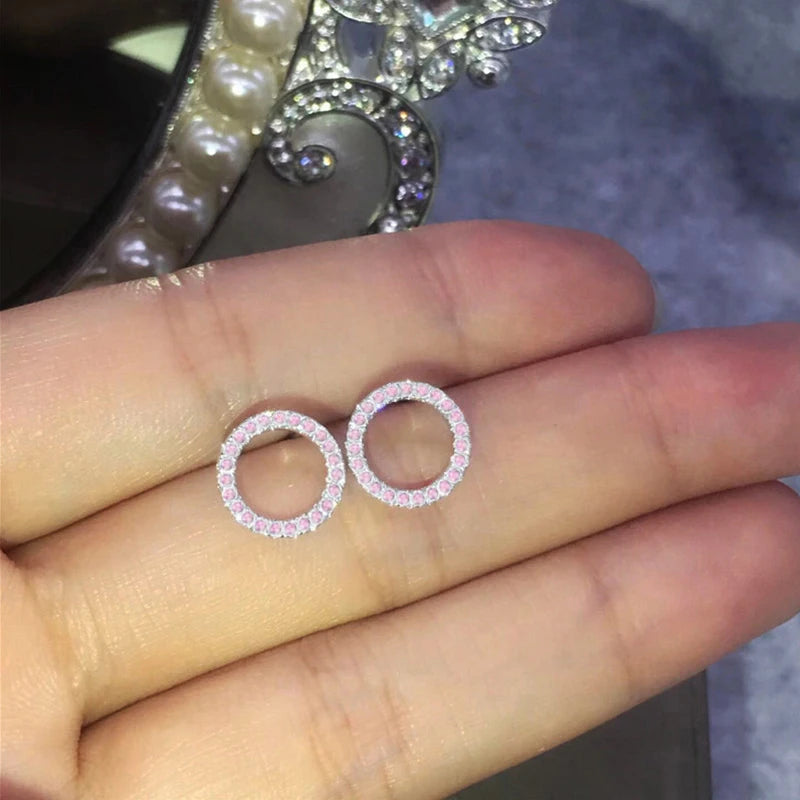 Huitan Fashion Versatile Dazzling Circle Stud Earrings with Crystal Cubic Zirconia Mi lifestyle view