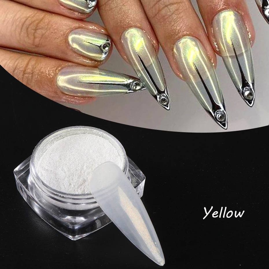 Moonlight Pearl White Nails Glitter Dust Chrome Aurora White Rubbing on Powder Shell Mirror Pigment Nail Art Supplies Decoration
