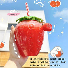 M-500ml Summer Cute Strawberry Straw Water Bottle Milk Coffee Straw Cup for Home Porta close-up view