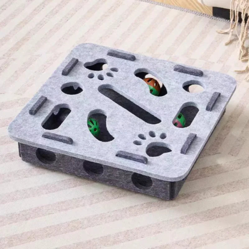 Interactive Maze Cat Toy | Felt Plush Puzzle with Bell Ball detail view