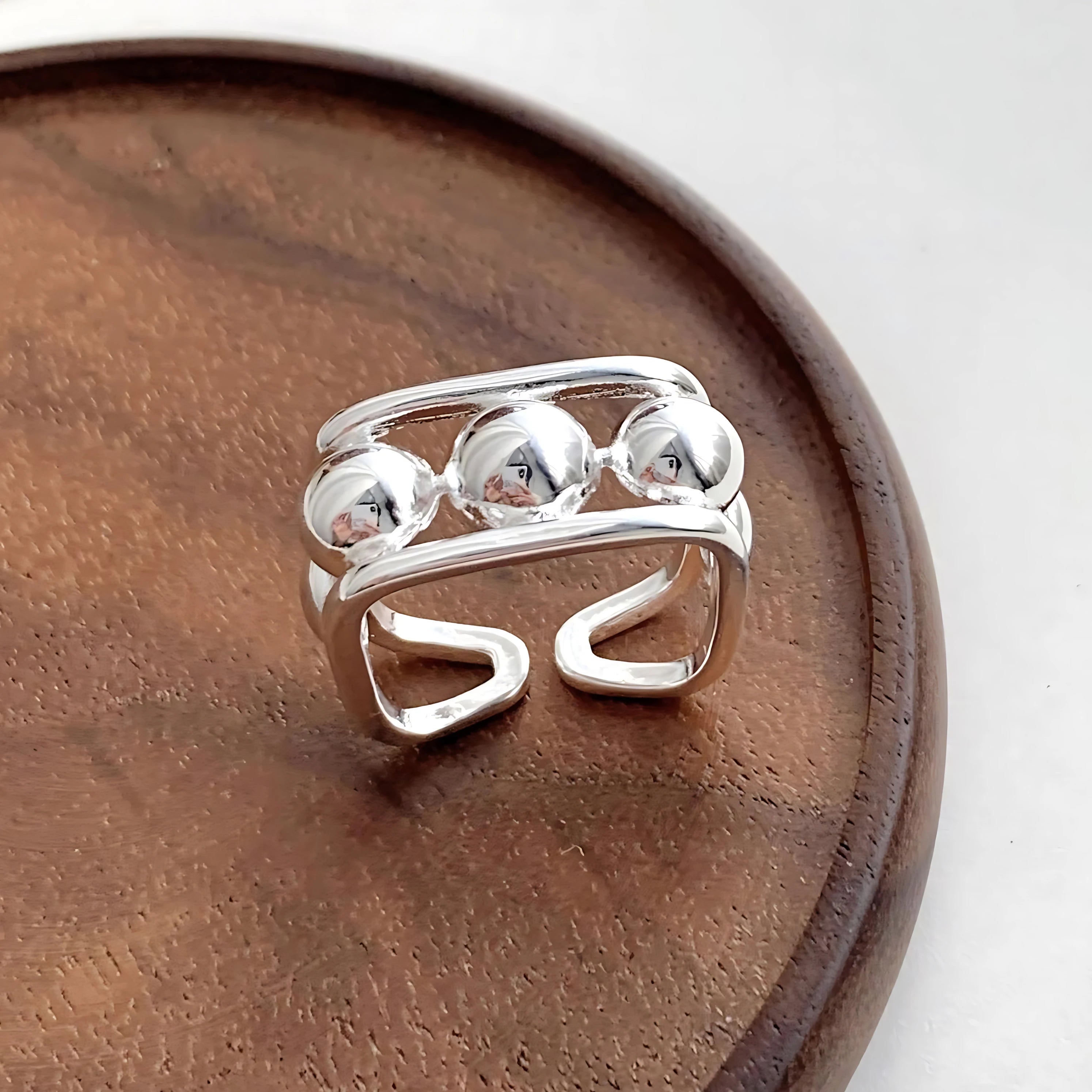 Sam Panda 925 Sterling Silver Rings For Women Men Fine Jewelry Finger Adjustable Open close-up view