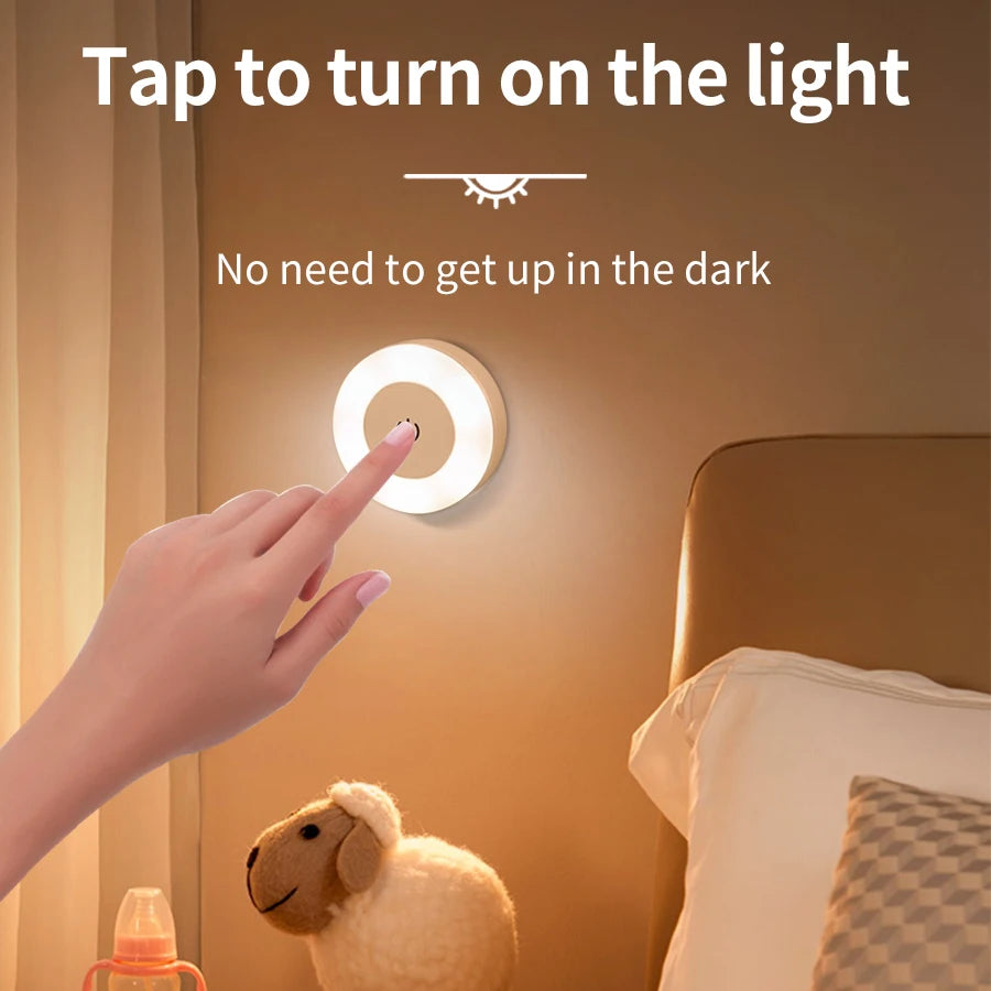Round Led Wall Lamp | Rechargeable Night Light with Touch Switch, Dimmable, Magnetic Book Light for