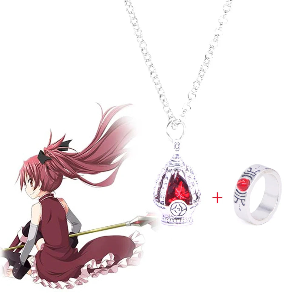 Madoka Magica Soul Gem Necklace Set | Kaname Madoka Mami Pendant Jewelry alternate view