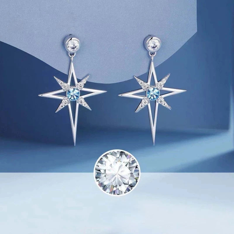 S925 Cubic Zirconia Octagonal Star Earrings | Trendy Silver Stud Earrings for Women close-up view