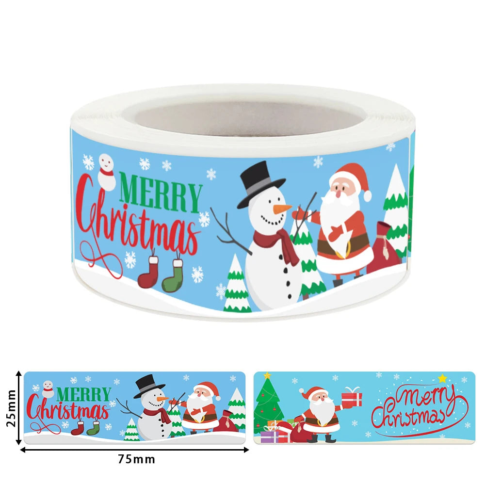 120Pcs Christmas Stickers Roll | Santa Claus Snowman Merry Christmas Gift Sealing Sticke detail view