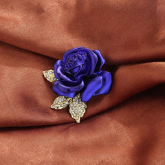Beautiful Rose Flower Brooches Shiny Rhinestone Studded Gold Color Metal Pins Clothing O detail view