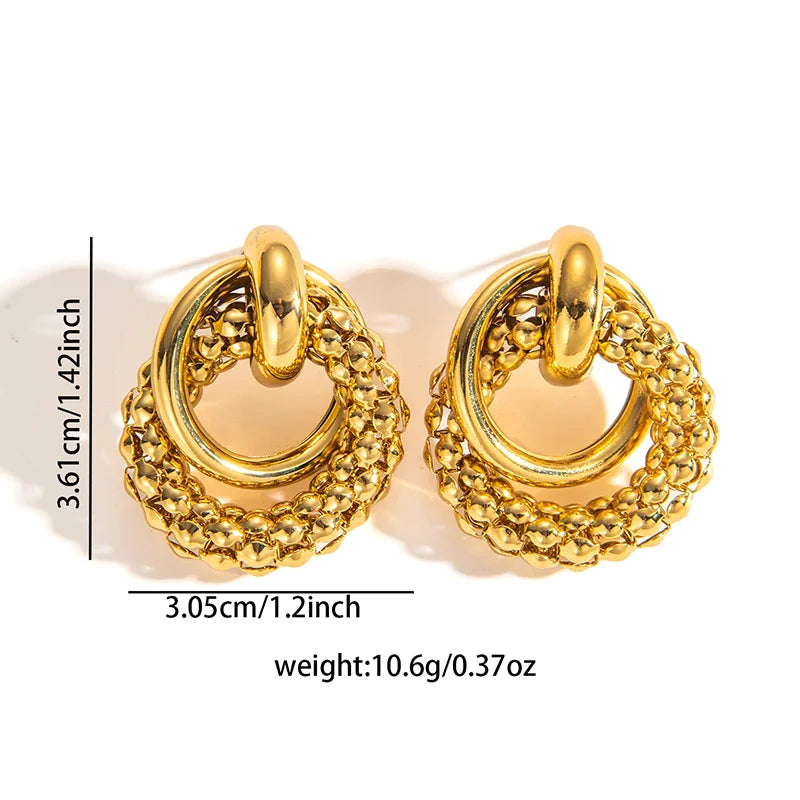 316L Stainless Steel Circular Splicing Earrings | Fashion Punk Hip Hop Jewelry Gift close-up view
