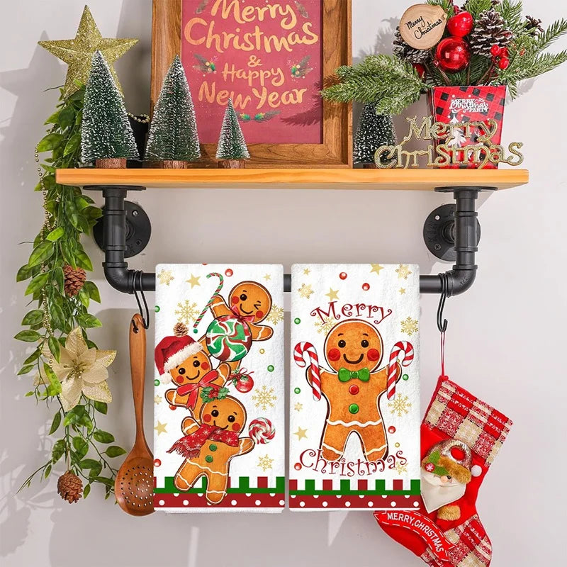 Christmas Party Gingerbread Man Dish Towel Navidad Natal close-up view