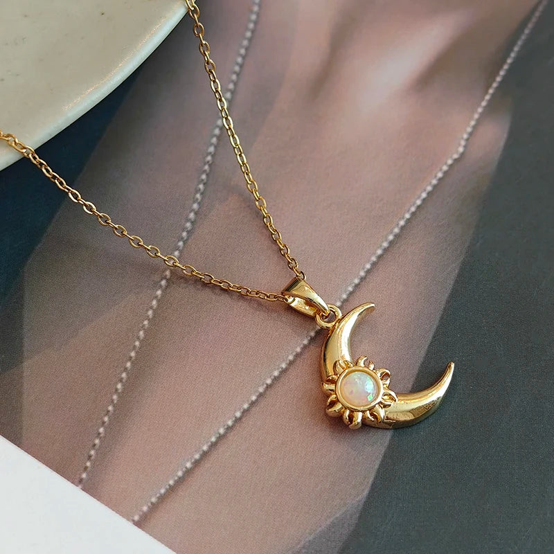 Moon and Sun Zircon Pendant Necklace | 316L Stainless Steel Choker lifestyle view
