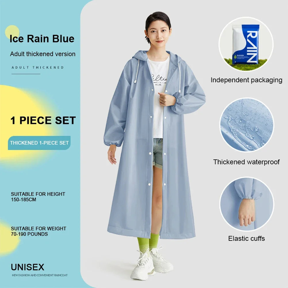 Adult Long Raincoat | Reusable Waterproof Windproof Hooded Rain Gear for Hiking and T alternate view