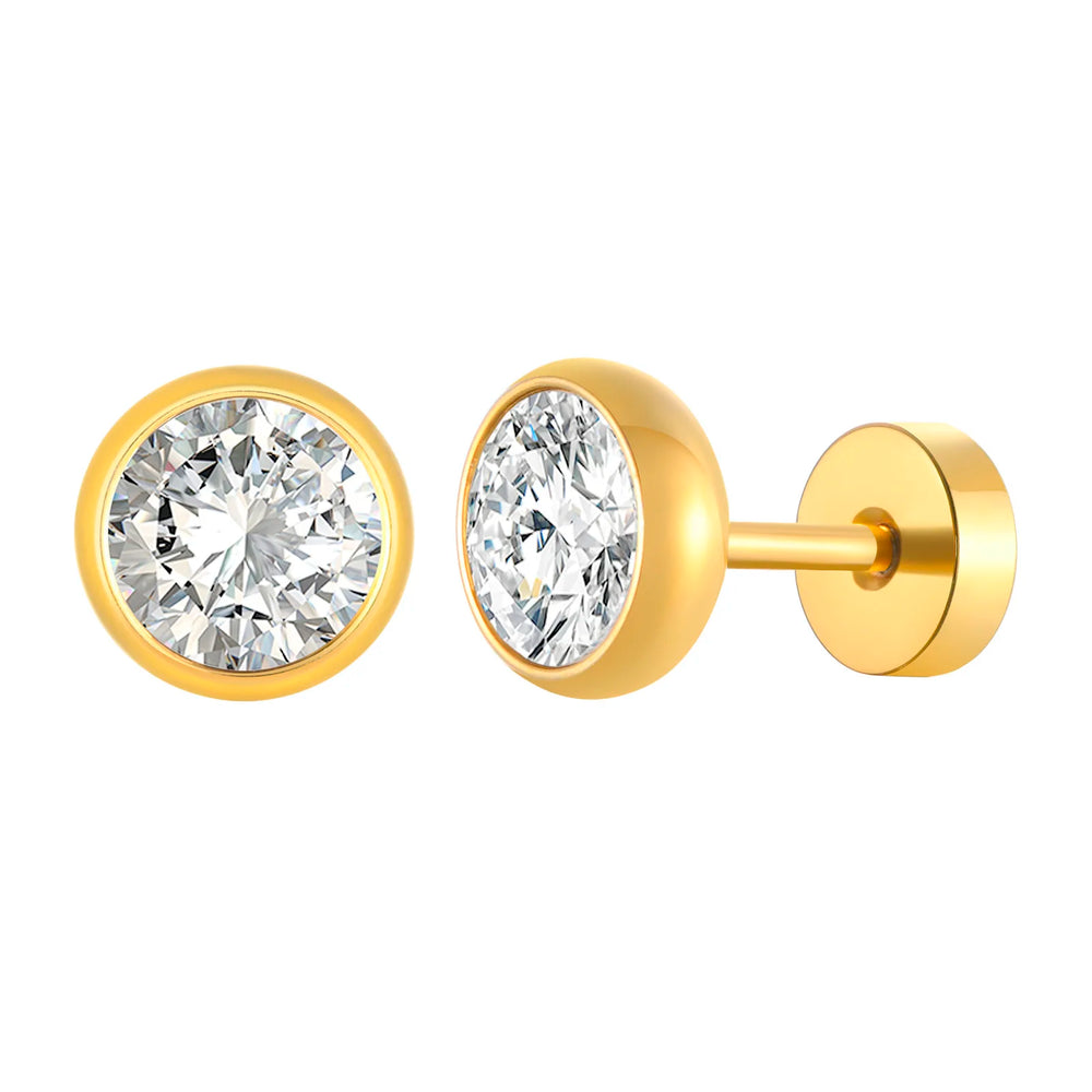 Vnox Multi-faced Cut Zircon Stone Earrings for Men, Screw Back Stud Barbell Shaped Earri detail view