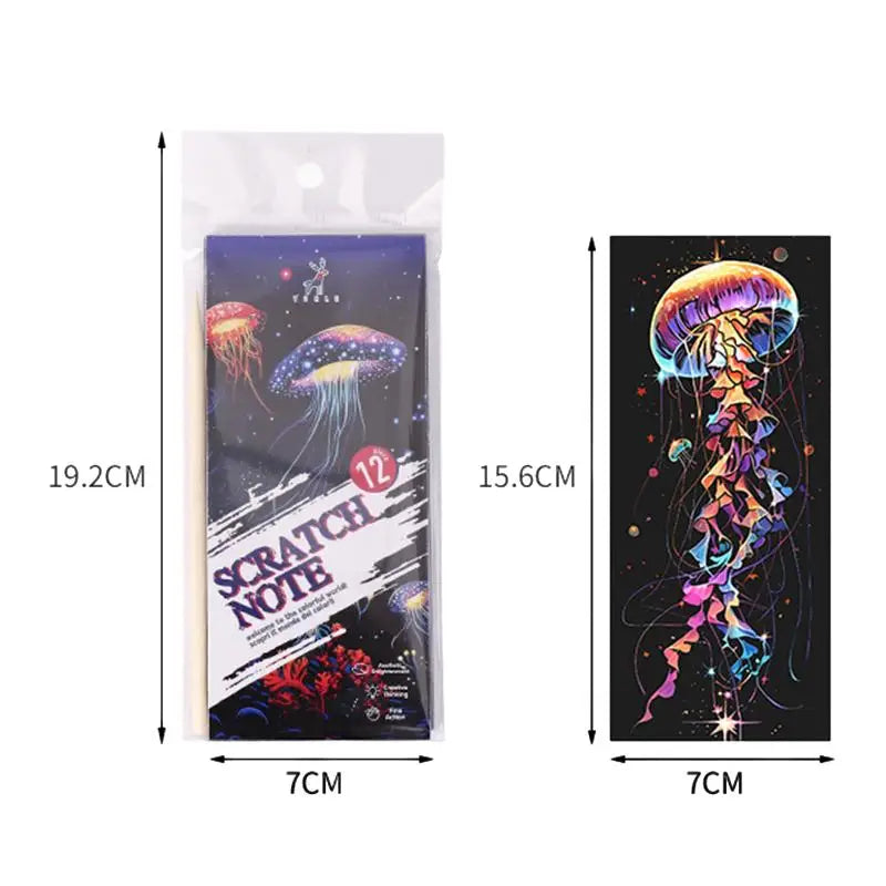 12Pcs Stylus Animal Scratch Art Set with Bookmark Paper for Kids DIY Creative Drawing close-up view