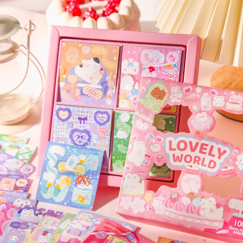 100 Pieces Kawaii Decorative Sticker Set | Cute Cartoon Glitter Stickers for DIY Scrapbooking and Pl