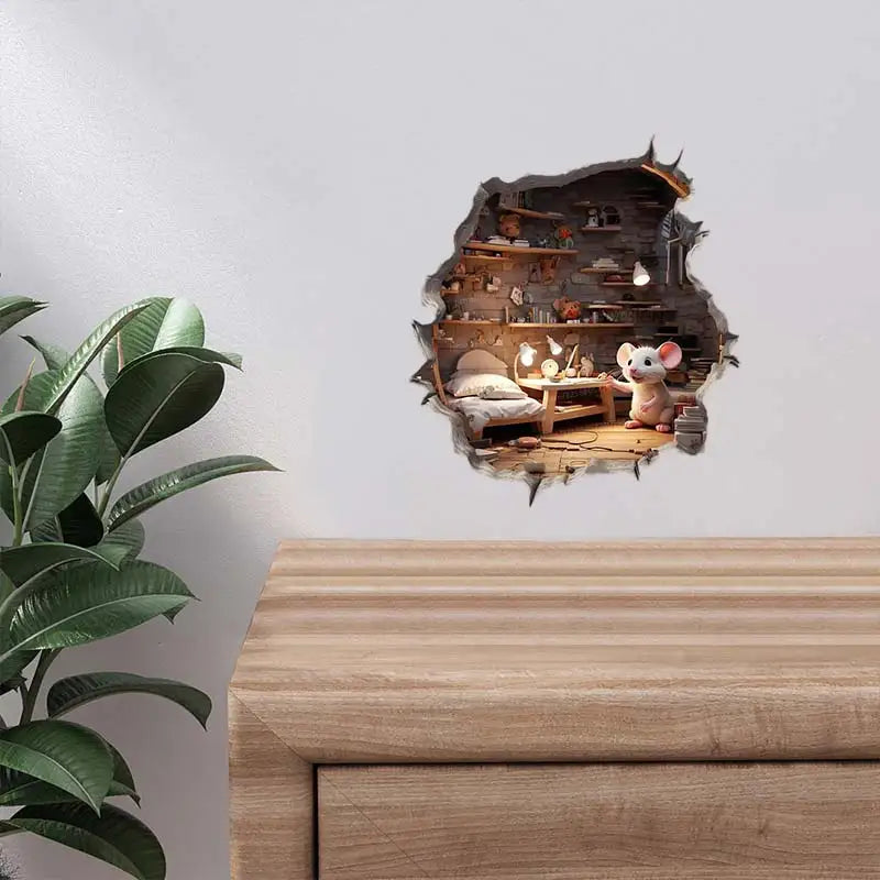 Mouse Hole Wall Decal Sticker | Removable Funny Wall Decoration detail view