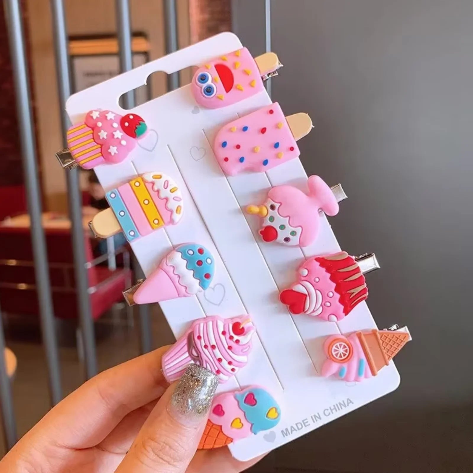 10PCS/Set New Girls Cute Cartoon Unicorn Hair Clips Kids Lovely Hairpins Ice Cream Headb detail view