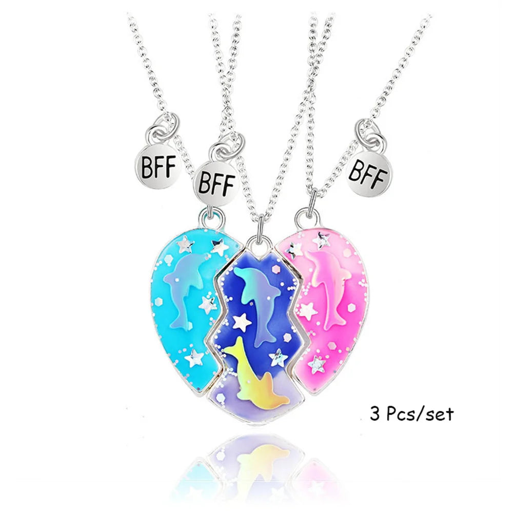 3 Pcs/set Best Friends Pendant Necklace For Woman Magnetic Adjustable Rainbow Daisy L lifestyle view