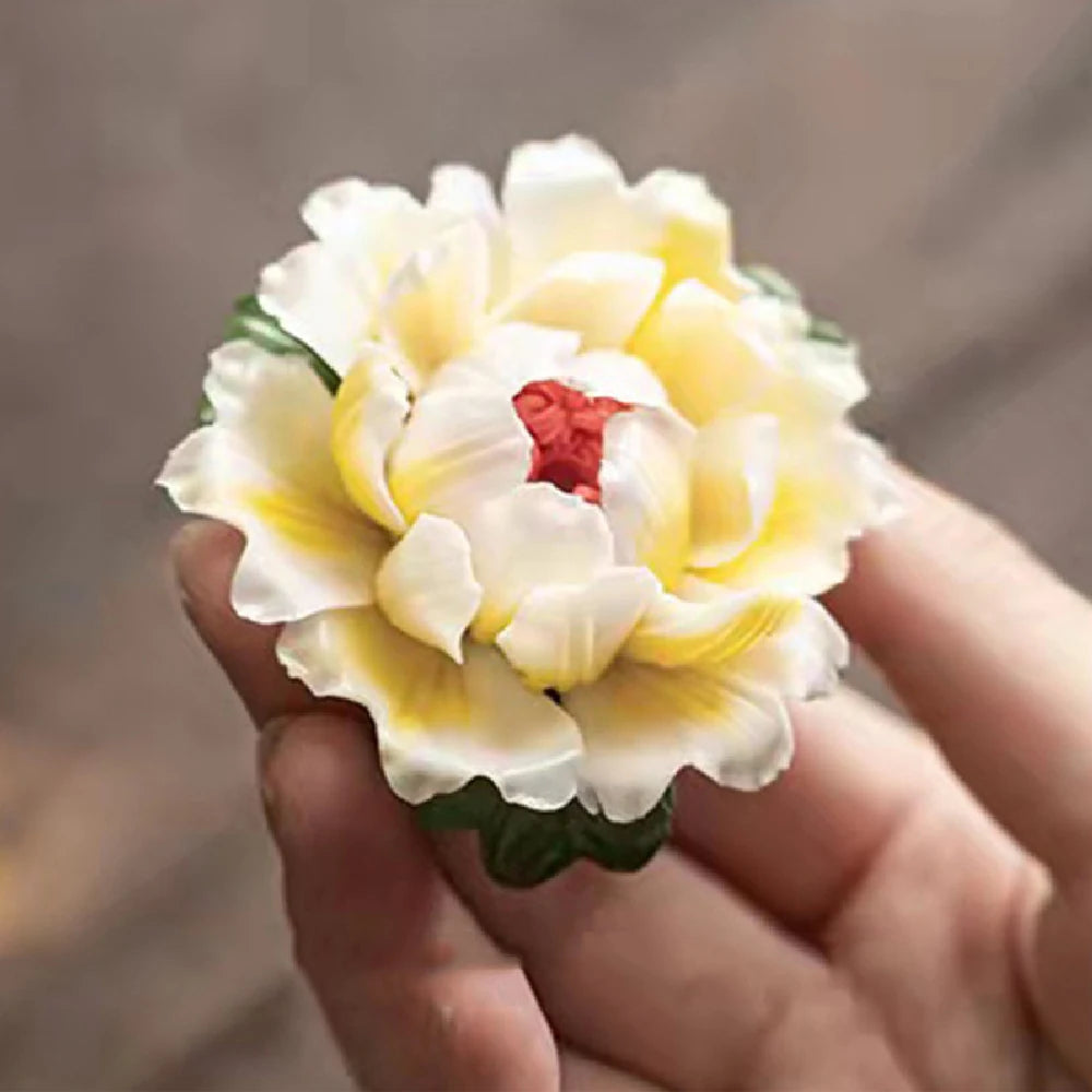 Peony Flower Incense Holder | Decorative Ceramic Incense Burner additional angle