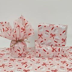Pink Santa Claus Bow Heart Pattern Wrapping Paper | Christmas Gift Wrap for Fragile Items