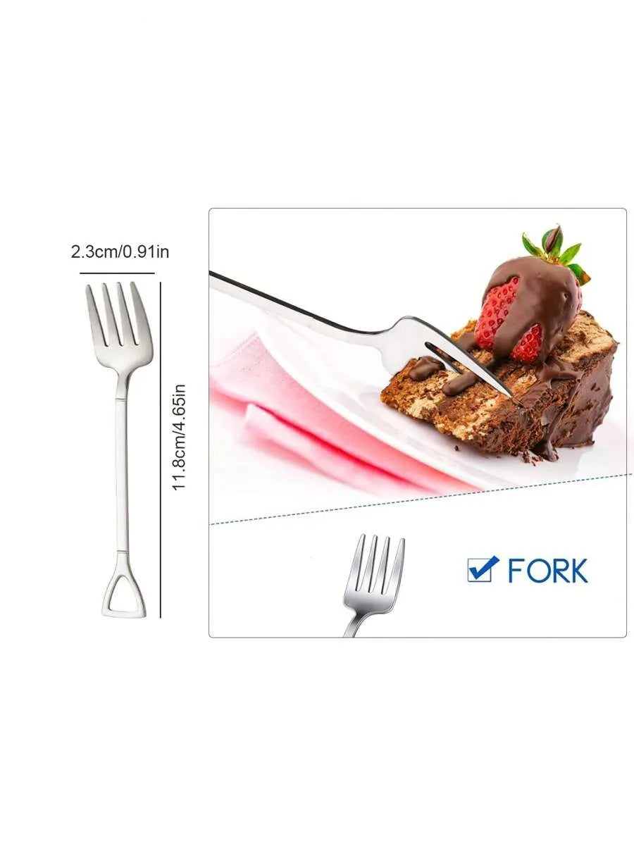 4 8 12 Piece Stainless Steel Dessert Fork Set | Shovel Shaped Small Fruit Fork for Par close-up view