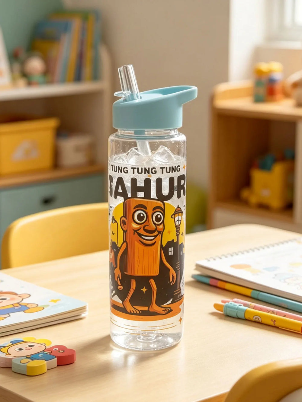 1 Piece 750ml (26 fl oz) Cartoon Printed Straw Cup, Summer Plastic Water Bottle, BPA Fre detail view