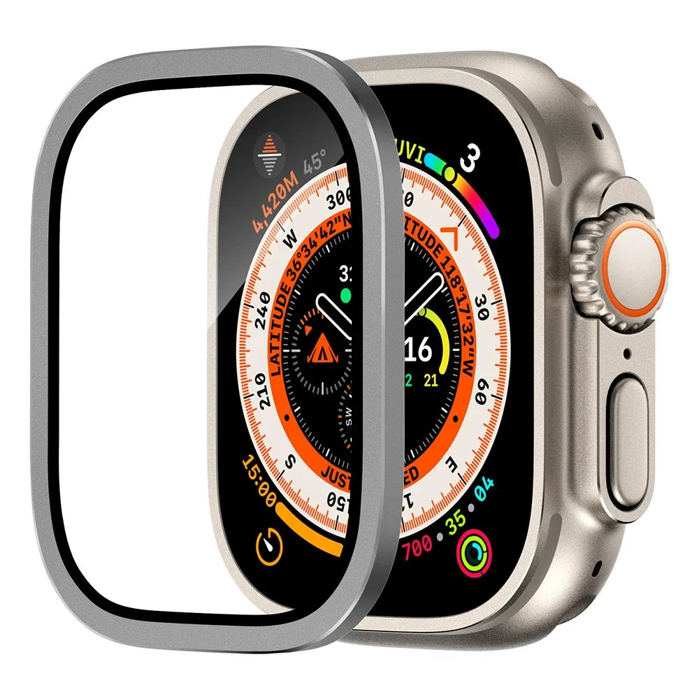 Tempered Glass For Apple Watch band ultra 49mm Screen Protector Anti-Scratch Glare HD Full Film Metal Bumper iWatch Ultra 49mm