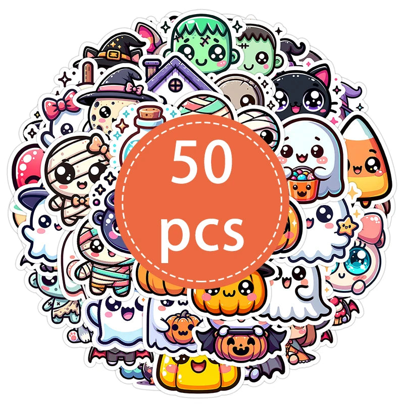 50PCS Halloween Stickers Cute Cartoon Cat Pumpkin Halloween Themed Stickers Fun Holid alternate view