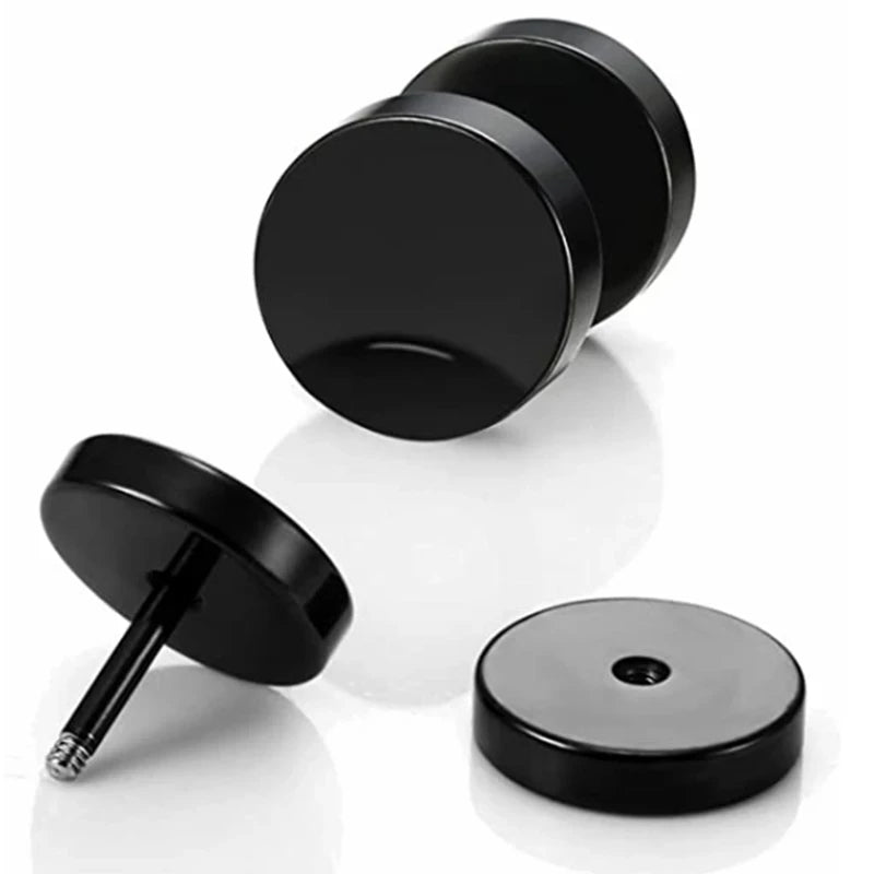 1 Pair Punk Men's Stud Earrings Barbell Punk Gothic Stainless Steel Ear Studs for Wome close-up view