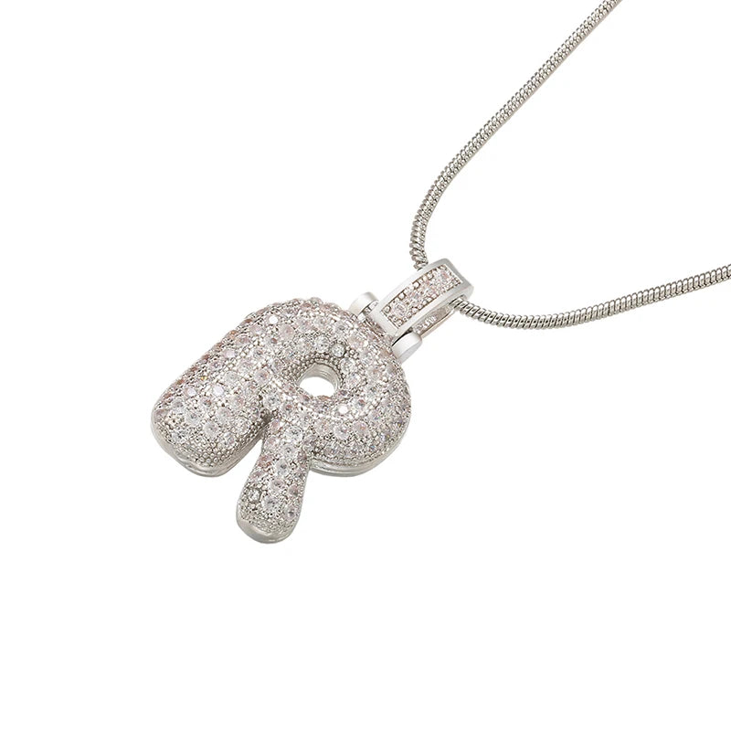 Silver Bubble Initial Letter Necklace | Customizable 26 Letters Pendant Jewelry for Wo close-up view