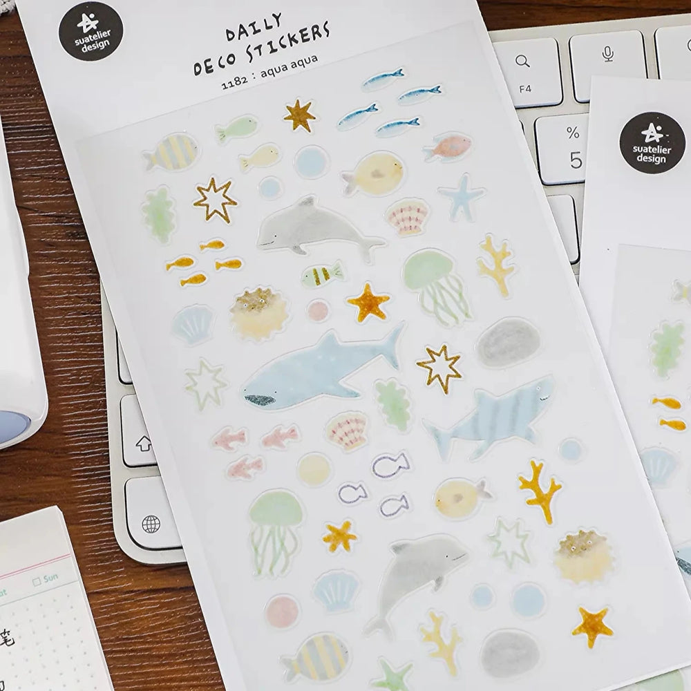 Korean Import Suatelier Sea World Fish Sticker Scrapbook Decor PVC Stationery DIY Sti lifestyle view