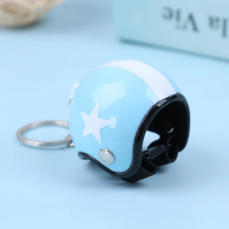 Mini Motorcycle Helmet Keychain | Cute Metal Key Ring for Women and Men close-up view