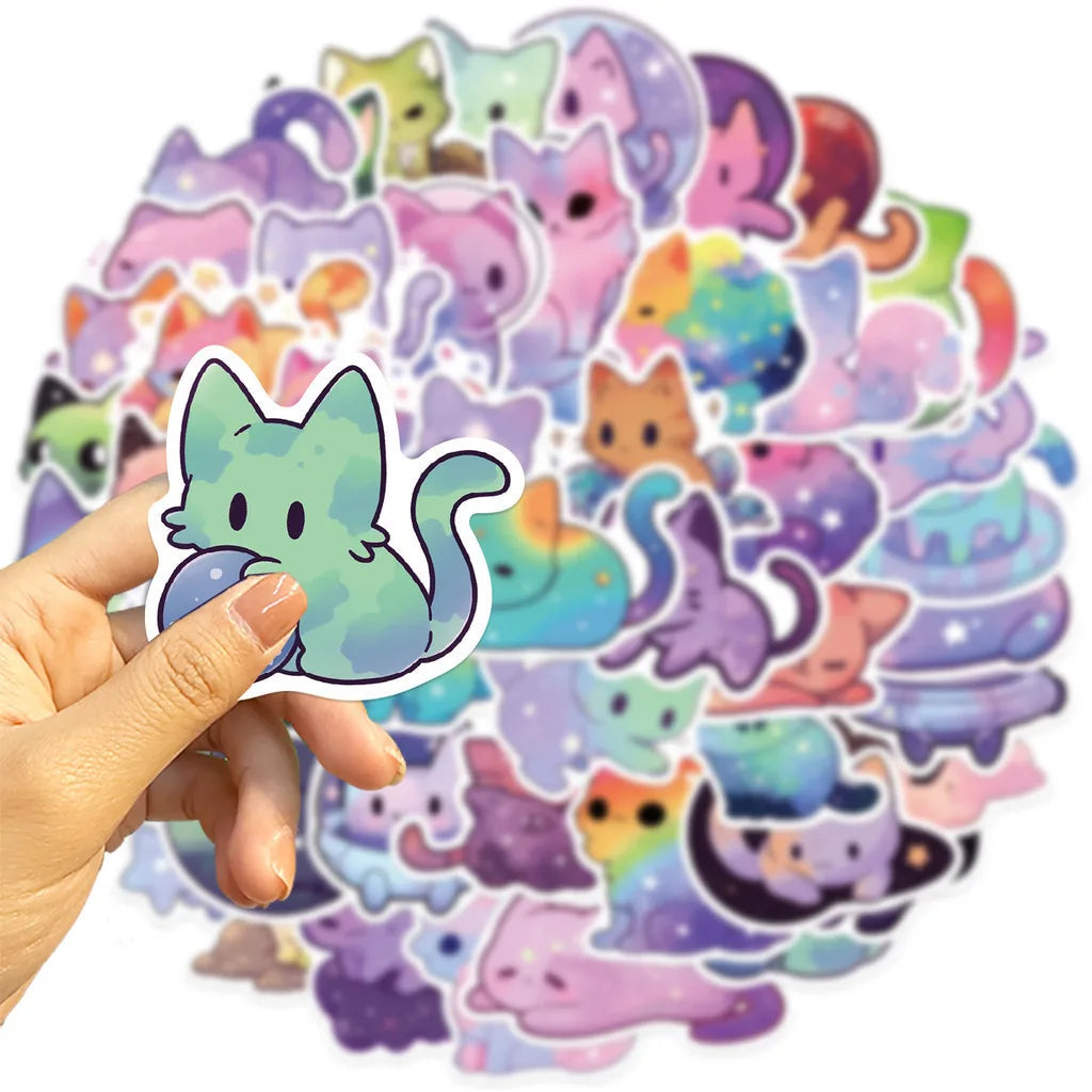 50PCS Colorful Starry Sky Cat Waterproof Graffiti Stickers | Decals for Helmet, Bic additional angle