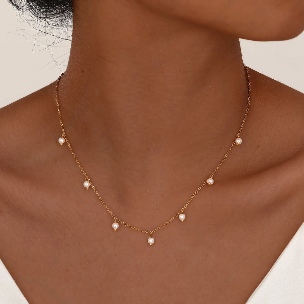 Pearl Choker Necklace for Women, 18K Gold Plated Stainless Steel Chain Necklace Adj additional angle
