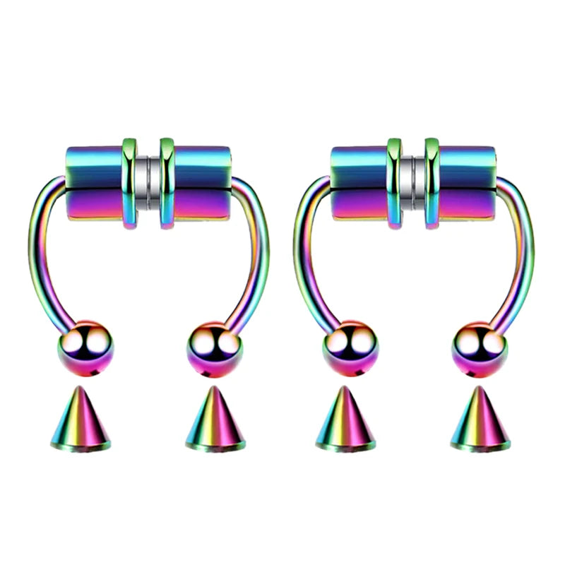Stainless Steel Magnet Fake Nose Ring Hoop Fake Piercing Hoop Septum Rings For Women F close-up view