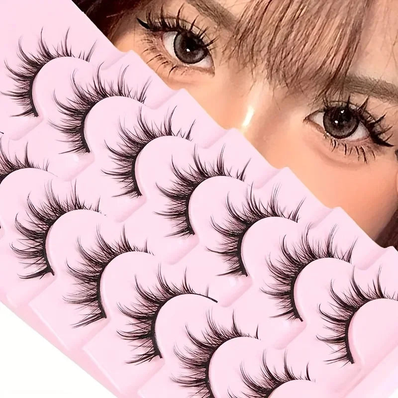 7 Pairs Manga Lashes - Natural Look, 3D Volume, Wispy, Fluffy, Spiky, Anime & Cosplay Eyelashes - Pa