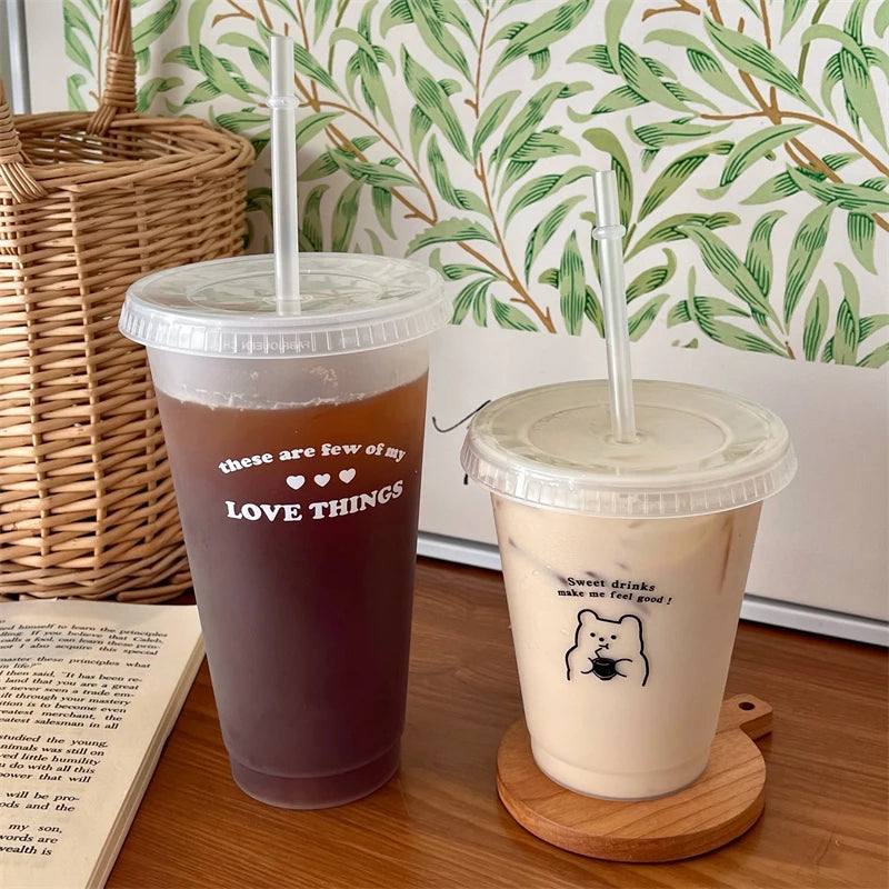 Kawaii Water Bottle For Coffee Juice Tea Cute Tumbler Plastic Cups With Straw Lid Por alternate view