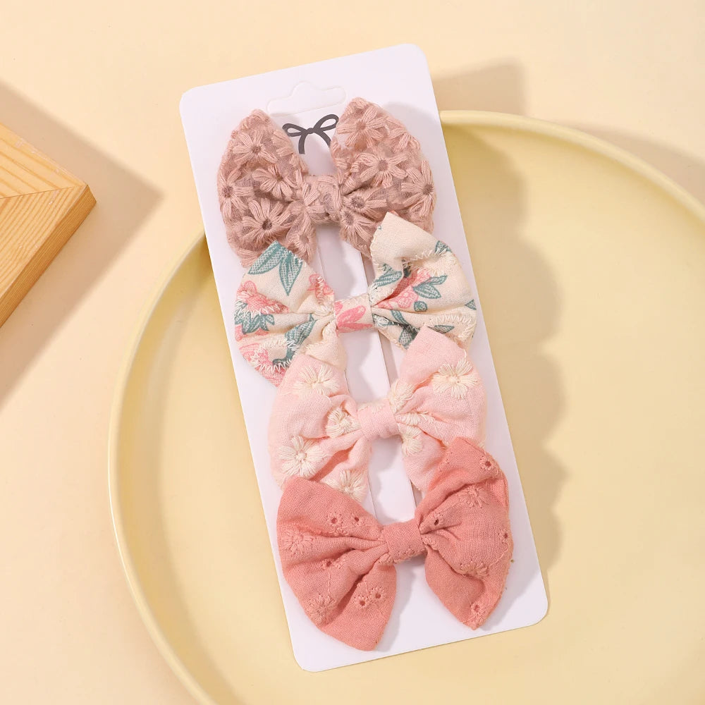 4Pcs/Set Sweet Hair Bows Hair Clip Children Lovely Bowknot Hair Pins for Baby Girls Hair Accessories Print Hollow Hairgripe Gift
