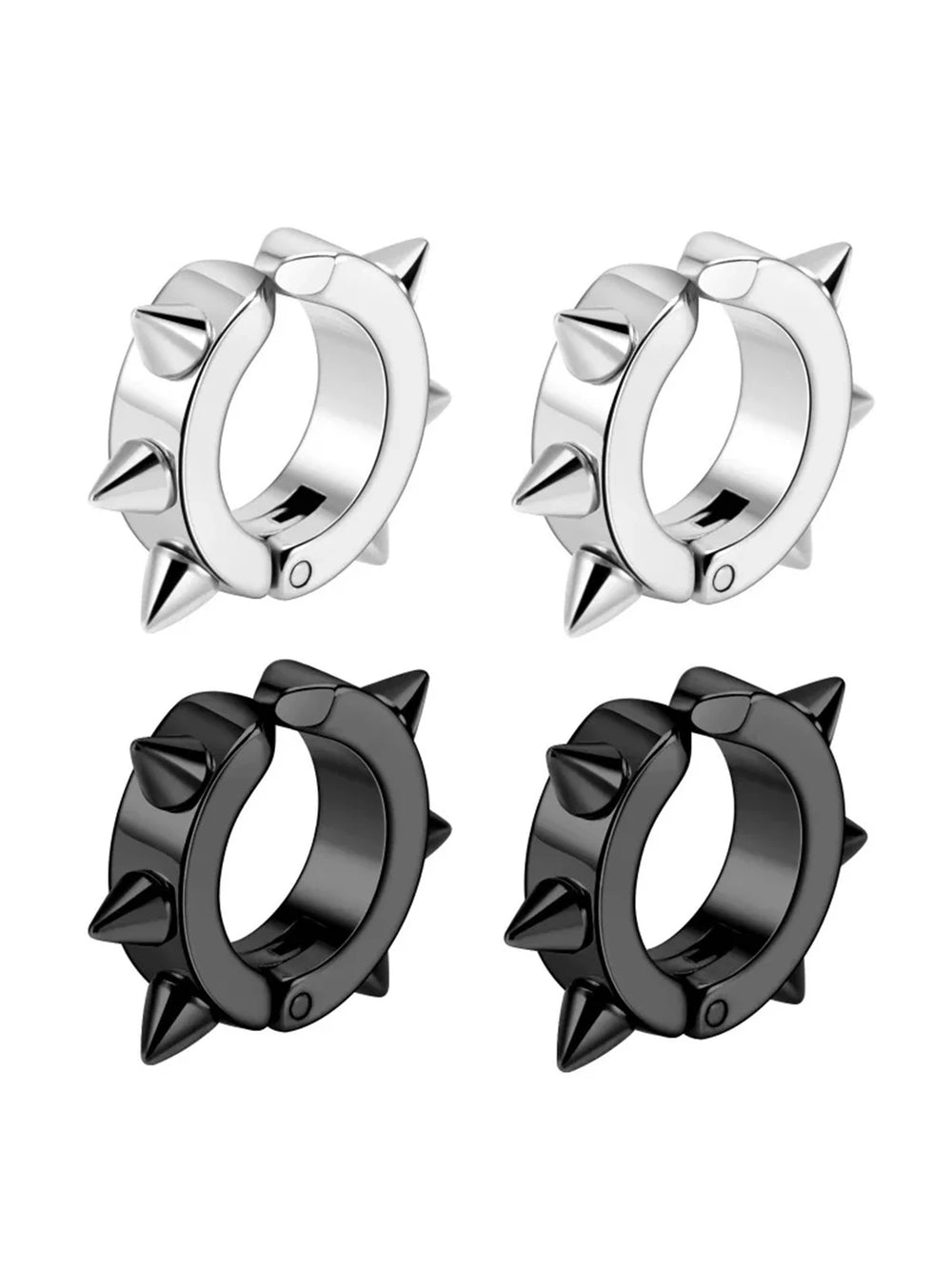 2/4pcs Punk Style 316L Stainless Steel Spine Earring,Clip On Non Piercing Hoop Earr additional angle