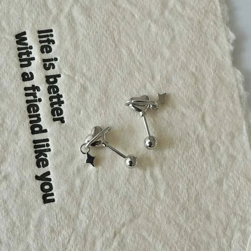 Stainless Steel Heart and Star Stud Earrings | Women's Punk Y2K Jewelry additional angle