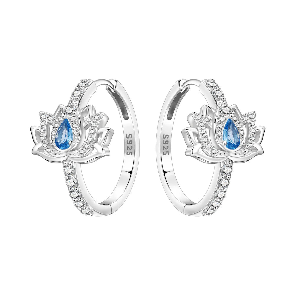 Orstarry Original 925 Sterling Silver Blue Iris Flower Earrings Women Hoop Earring An lifestyle view