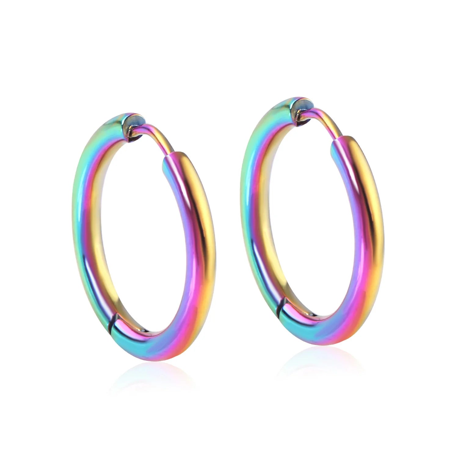 LUXUSTEEL Men's Simple Hoops Earrings Black Color Stainless Steel Clip Earring for additional angle