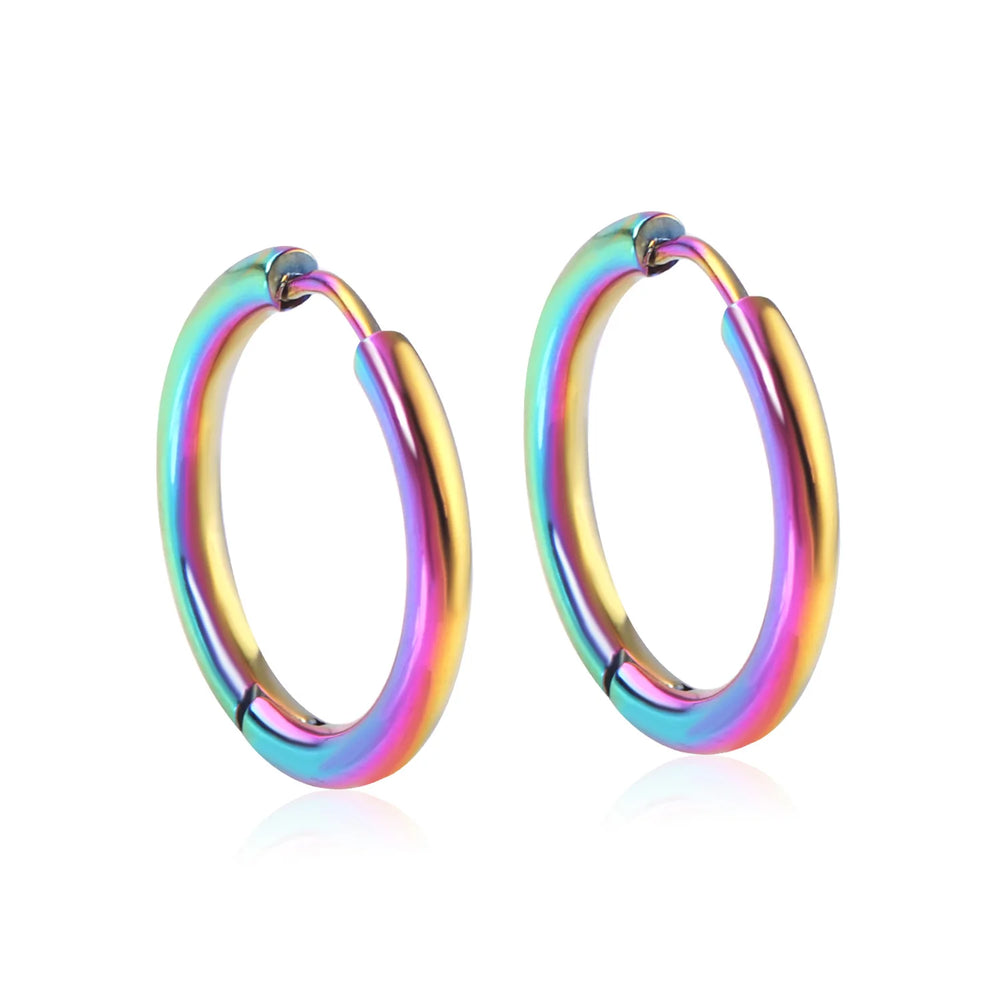 LUXUSTEEL Men's Simple Hoops Earrings Black Color Stainless Steel Clip Earring for additional angle