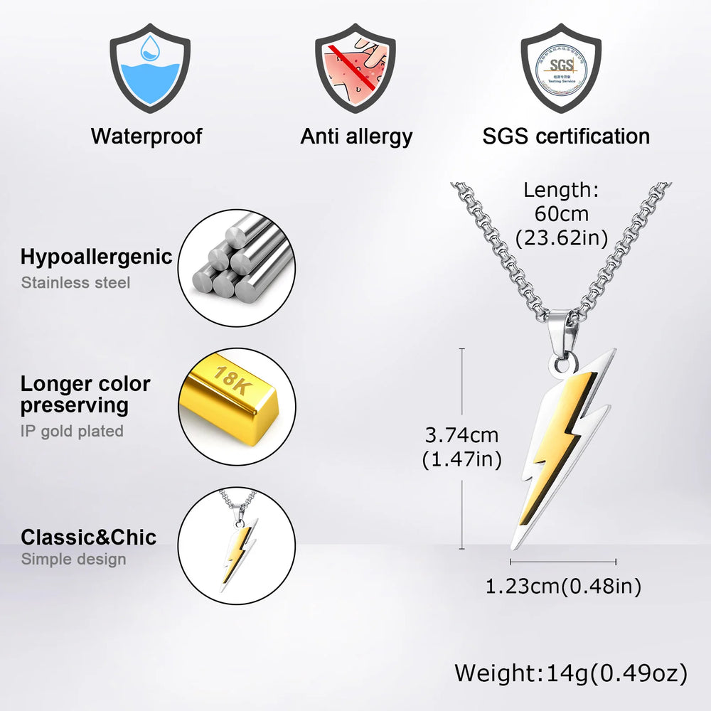 Trendy Lightning Stainless Steel Necklaces for Men,Two Color Lightning Pendant Neckla lifestyle view