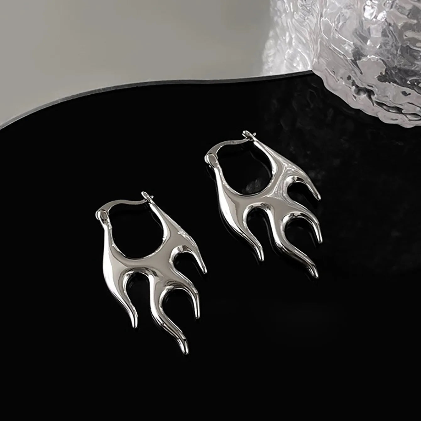 Gothic Punk Gold Flame Hoop Earrings for Women | Exaggerated Geometric Piercing Jewelry detail view