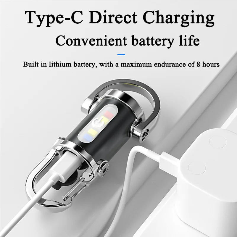 COB LED Flashlight Keychain | USB Rechargeable Waterproof Mini Flashlight close-up view