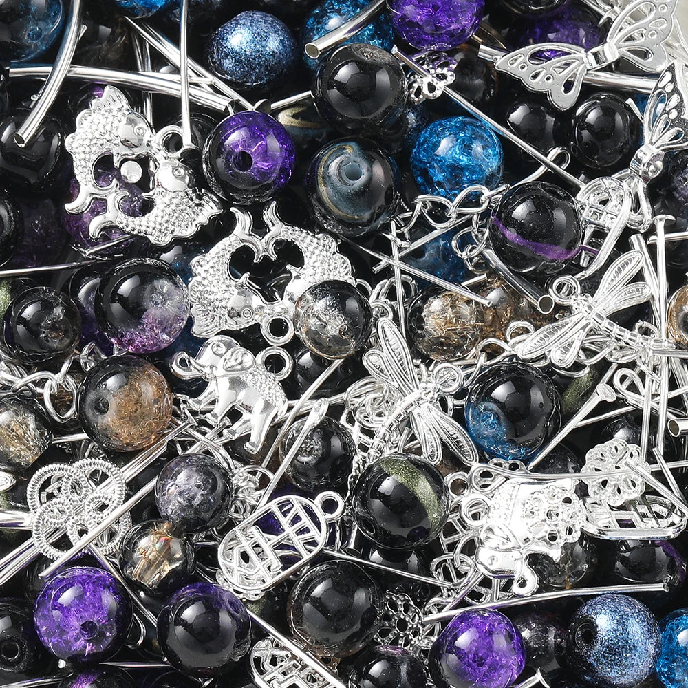 30-50G/Lot Mixed Glass Beads Metal Pendants Spacer Bead Jewelry Accessories for DIY Br close-up view