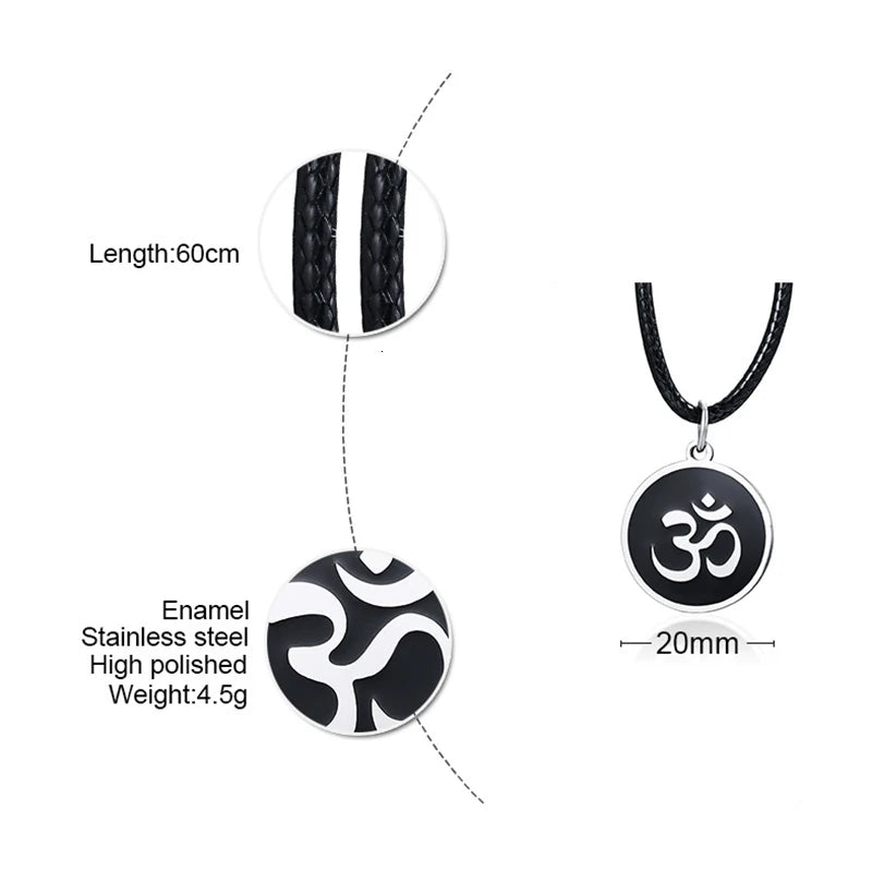 Men's OM Necklace | Round Ohm Pendant Adjustable Yoga Spiritual Jewelry close-up view